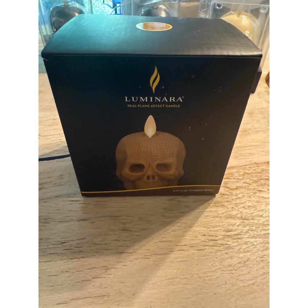 Luminara Dancing Flame SKULL Candle Ivory Real Wax Battery Operated